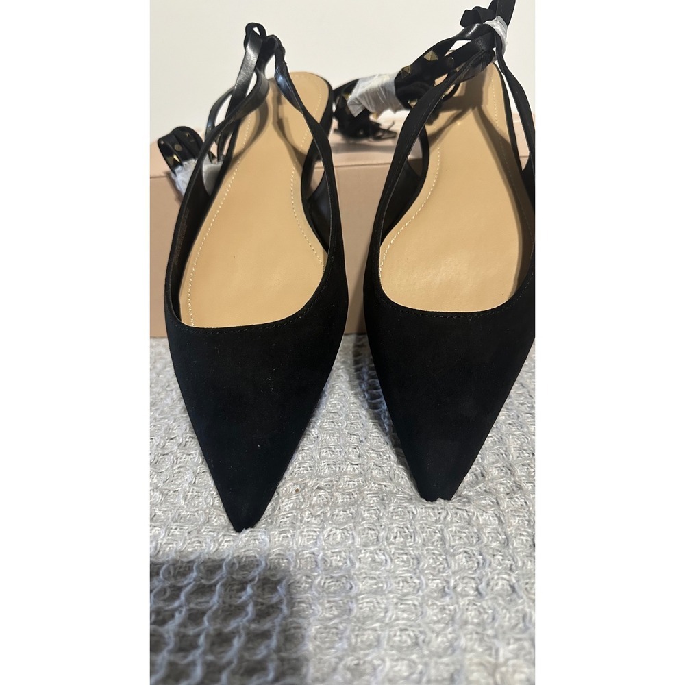 Just fab‎ Studded Ankle Wrap Pointed Toe Slingback Flats, Black, Size Unknown - Picture 2 of 5